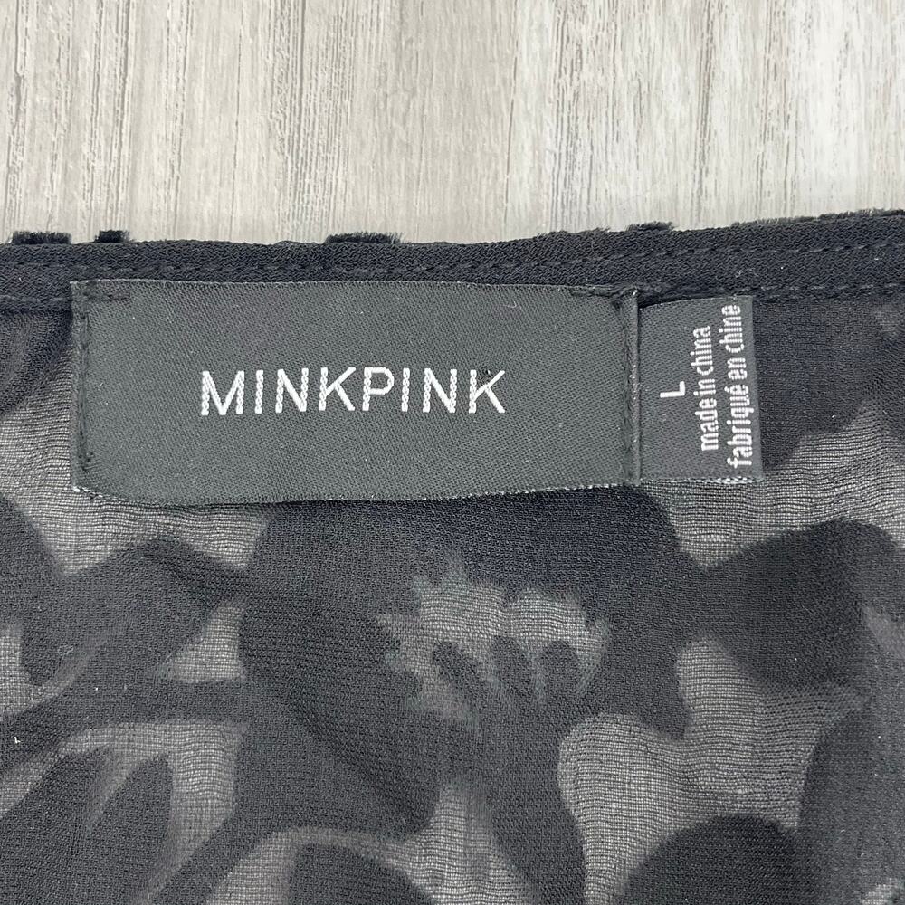 Mink Pink Black Floral Burnout Velvet Bodysuit Long Bell Sleeve Goth Romantic - Picture 6 of 10